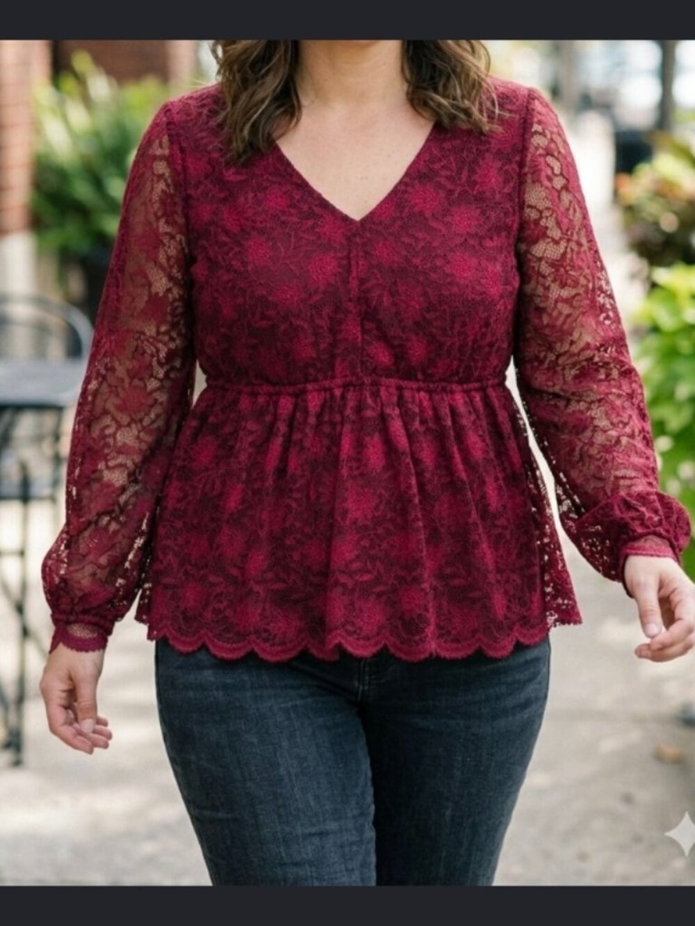 Maurices Burgundy Lace Long Sleeve Blouse Size 0X/XL (No Tag)